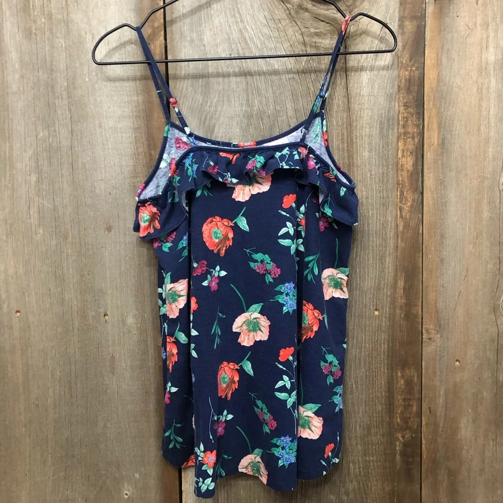 Old Navy Girls Ruffle Cami Tank Top Blue Floral size XL 14